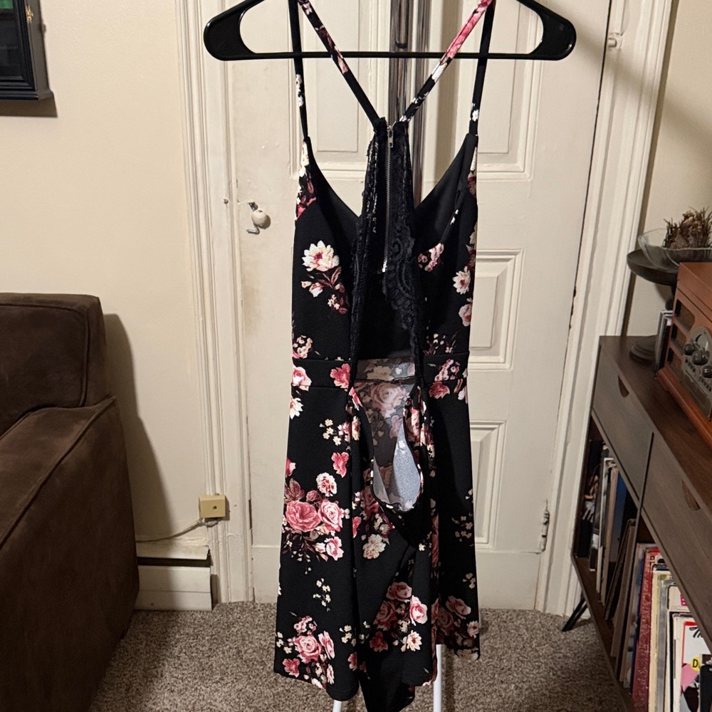 Almost Famous Black Dress with Pink Floral Design - Picture 3 of 3